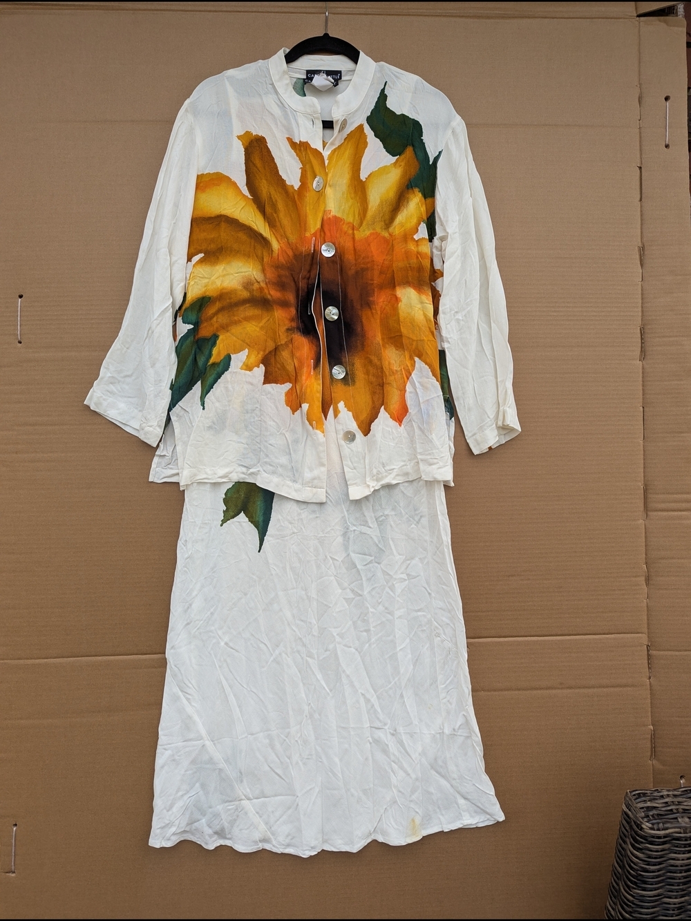VTG Carole Little 2 Piece Dress Set Sunflower Bold Graphic Art To Wear Sz 12